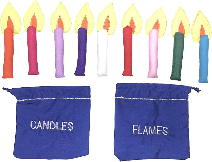 Blue Jewish Happy Hanukkah Menorah Wall Hanging by Pockets of Learning | Bris Milah Gift, Festive Hebrew Holiday Décor Judaica Fabric Advent Calendar | Chanukah Cloth Countdown with Candles and Pouch