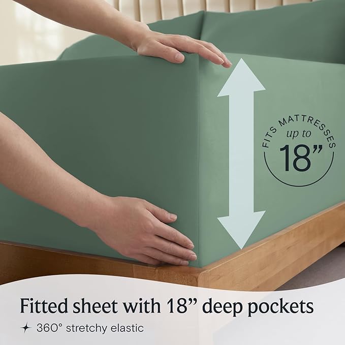 LuxClub 4 PC Queen Sheet Set, Breathable Luxury Bed Sheets, Deep Pockets Wrinkle Free Cooling Sheets Machine Washable Hotel Bedding Silky Soft - Tree Moss Green Queen
