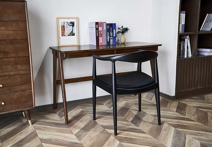 Kennedy Armchair Upholstered Dining Chair, Presidential Mid-Century Modern Accent Chair in Black
