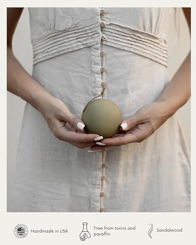 LAWA Sphere Candle - Beautiful Handmade Pillar Scented Soy Wax Elegant Aesthetic Candle Housewarming Gift Home Room Shelf Decor Idea (Earthy Green, Small)