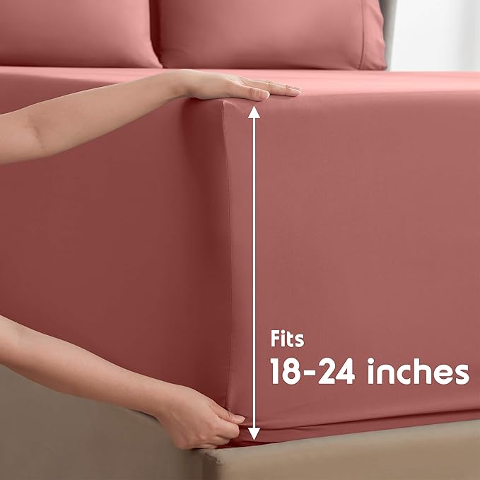 Nestl Extra Deep Twin XL Sheet Set - 4 Piece Breathable & Cooling Sheets - Hotel Luxury Bedding Set w/18-24 Inch Deep Pockets - Easy & Secure Fit - Super Soft, Wrinkle Free & Comfy - Pink Clay