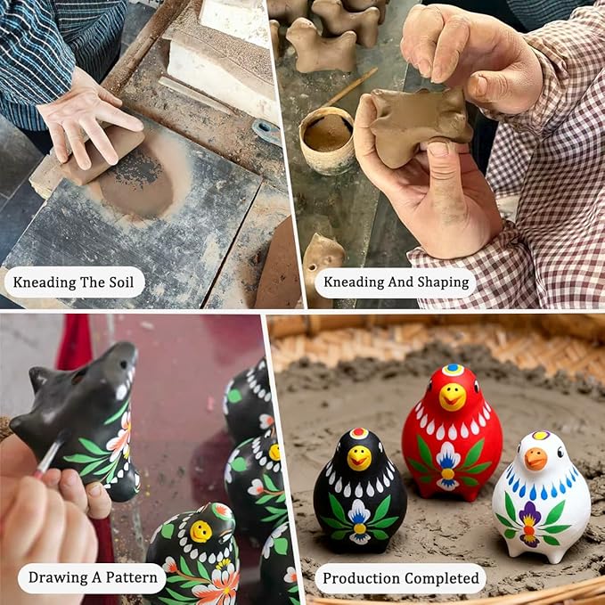 Decorative Clay Bird Figurines Hand-Painted Folk Art Design Collectible Smal Figurines Holiday Birthday Couples Friend Unique Gift Idea Decorative Home Art Table Bring Good Luck (Red)
