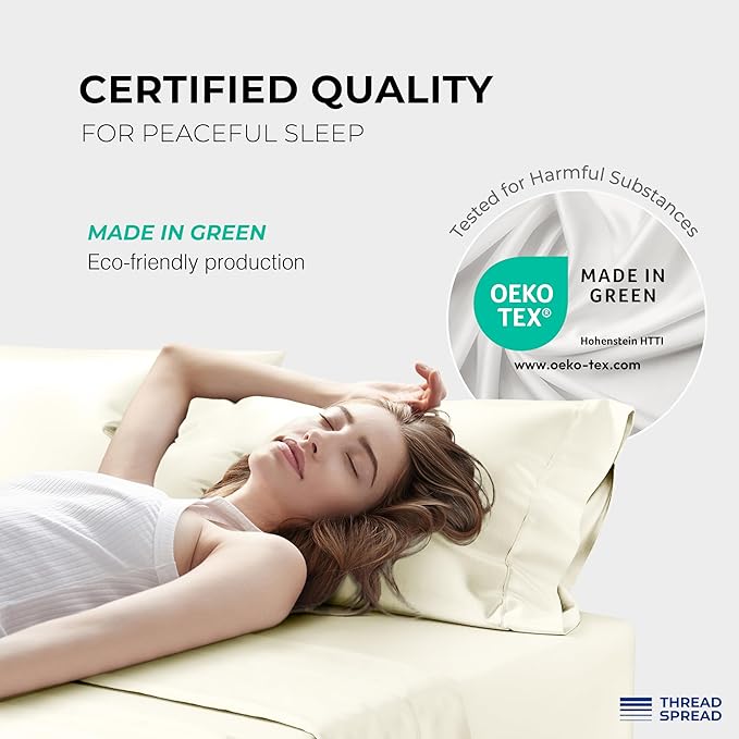 THREAD SPREAD 100% Egyptian Cotton Sheets Queen Size - 1200 Thread Count 4 PC Sheet Set Egyptian Cotton, Sateen Weave Luxury Sheets Queen Size, High Thread Count Sheets, 17" Deep Pocket - Ivory