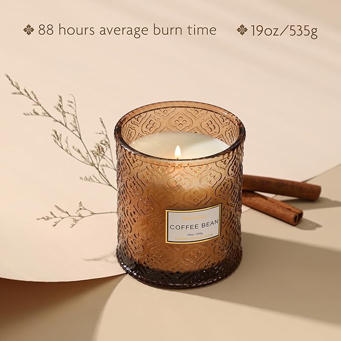 Coffee Bean Scented Candles, Large Natural Soy Candle, 88 Hours Burning Time, Decorative Candles in Glass, Mothers Day Candle Gifts for Women, 19oz