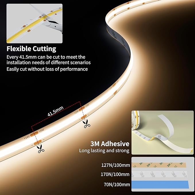 PAUTIX COB LED Strip Light 32.8ft/10m 5040LEDs Natural White 4000K,High Lumen Flexible CRI93+ LED Tape Super Bright DC24V,for Cabinet Home DIY Lighting Projects(Adapter & Controller Not Included)