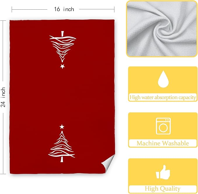 Red Christmas Kitchen Towels Set of 2, Stocking Tree Decorative Hand Towels for Bathroom, Christmas Dish Towels for Kitchen, Christmas Kitchen Bathroom Decor, 16x24 Inches
