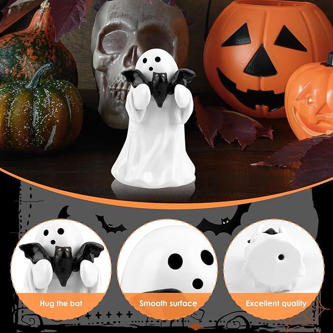 2025 Halloween Figurine Ghost, Ghosts Middles Fingers Figurine,Spooky Cute Halloween Decor,Haunted Porch & Indoor Home Statue,Coffee Table Centerpieces Shelf Mantel Display
