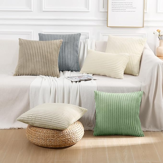 Simmore Decorative Fall Throw Pillow Covers 22x22 Set of 2, Soft Natural Plush Flannel Double-Sided Fluffy Couch Pillow Covers for Sofa Living Room, Beige