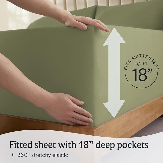 LuxClub 4 PC California King Sheet Set, Breathable Luxury Bed Sheets, Deep Pockets Wrinkle Free Cooling Sheets Machine Washable Hotel Bedding Silky Soft - Olive Cal King
