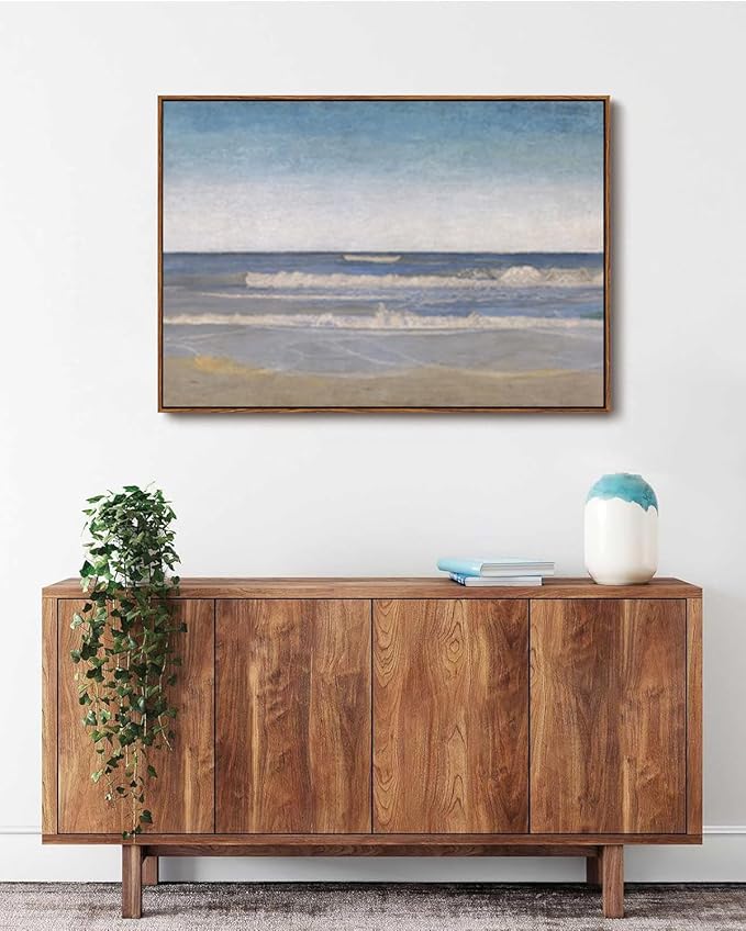 KISSFOX Vintage Coastal Seascape Canvas Wall Art Summer Beach Framed Wall Art Modern Minimalist Serene Ocean Art Prints Artwork For Living Room Bedroom Kitchen
