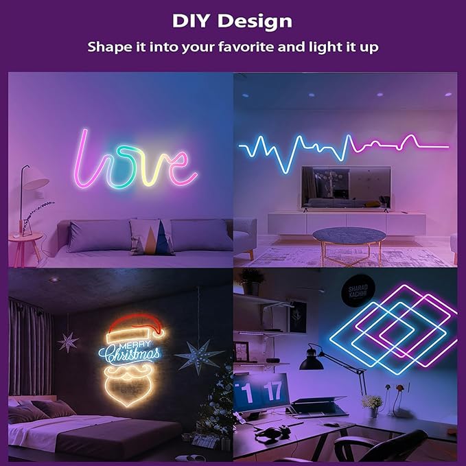 16.4Ft Neon Rope Lights, RGB+IC Color Chasing Meteor Rope Lights for Wall, Flexible Neon Strip App Control, IP65 RGB Lighting Waterproof, Music Sync Gaming Led Strip for Bedroom Decor