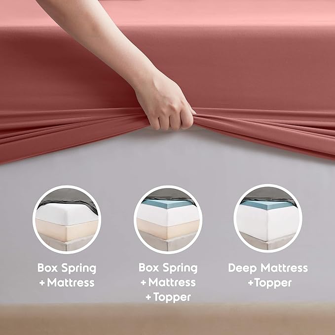 Nestl Extra Deep Twin XL Sheet Set - 4 Piece Breathable & Cooling Sheets - Hotel Luxury Bedding Set w/18-24 Inch Deep Pockets - Easy & Secure Fit - Super Soft, Wrinkle Free & Comfy - Pink Clay