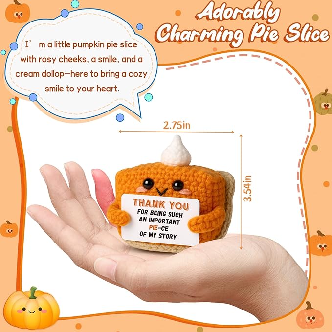 Thank You Gifts for Women, Mini Crochet Pumpkin Pie Plush Birthday Gifts for Female Men Friends,Halloween Thanksgiving Christmas Stocking Stuffer Emotional Small Cute Decorations