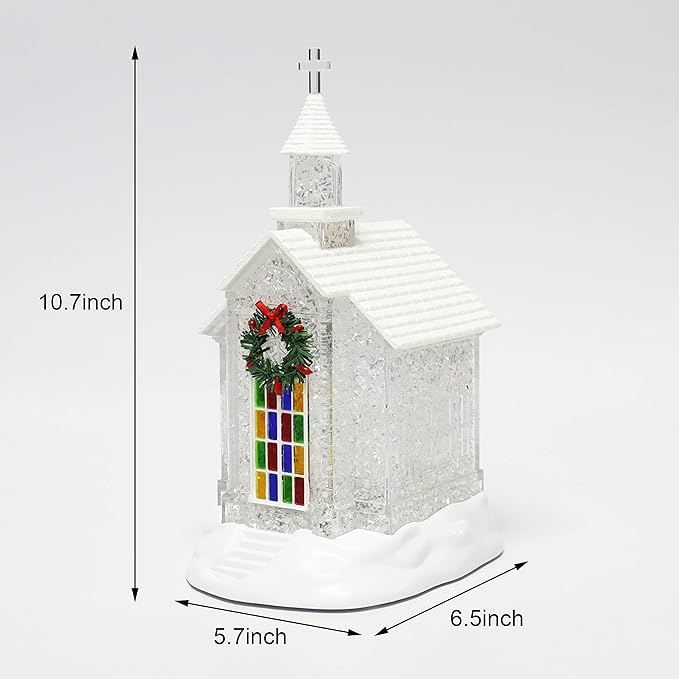 Christmas Tabletop Decor, LED Lighted Acrylic Christmas Chaple Church, Battery Operated (not Included) (10.8" H x 5.8" W x 6.5" D) by Moments in Time