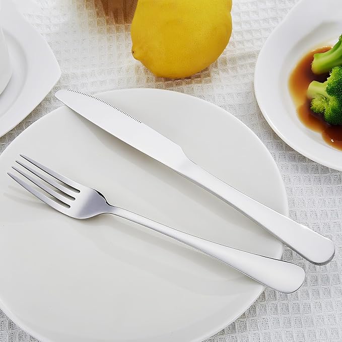 24 Piece Forks And Knives Set, Premium Stainless Steel Silverware Set - 12 Knives & 12 Forks for Home & Hotels, Mirror Polished & Dishwasher Safe(24 Pieces Cutlery Set for 12)