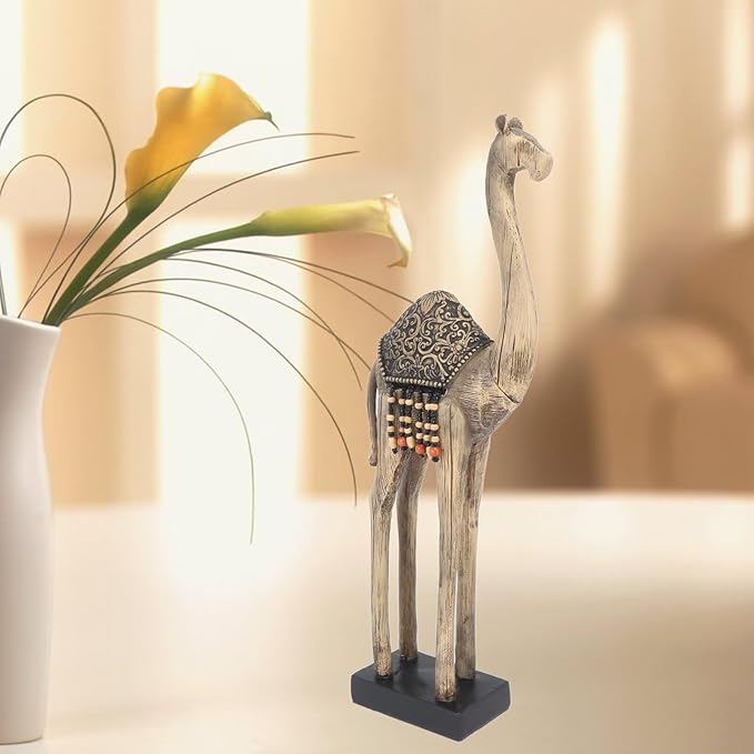 Camel Statue Resin Camel Figurine 5.90x2.55x16.14in Desert Animal Figurines Retro Style Room Decor Exquisite Living Room Decor for Home Office Decor (L)