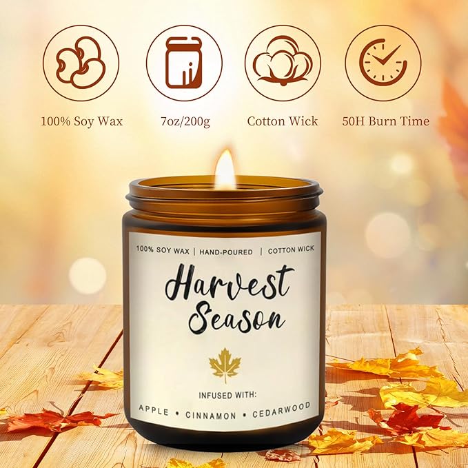 Fall Candles Gift Set β 4 Pack Scented Soy Candles for Home, Autumn Decor, Fall Decorations, Pumpkin Spice, Apple Pie, Cinnamon, Harvest β Great for Halloween & Thanksgiving Gifts