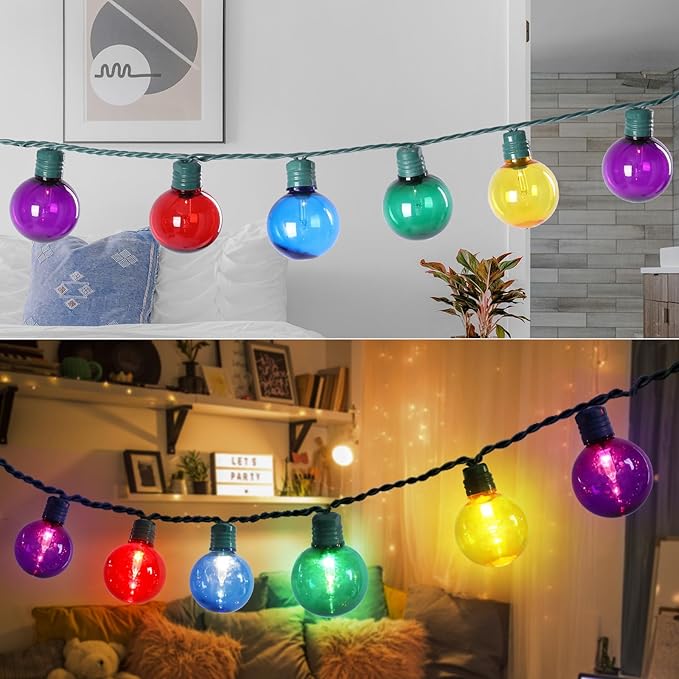 Vigdur Outdoor String Lights 21FT Patio Lights with 35 Shatterproof G40 Plastic Bulbs, Outside Hanging Light Waterproof for Porch Deck Garden Backyard Party