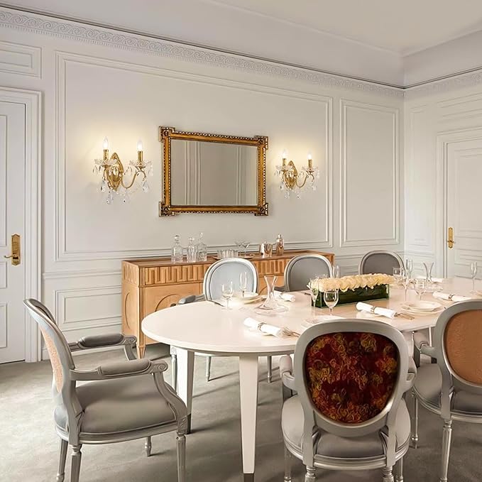 Crystal Wall Sconce, Gold Wall Sconces, Gold Sconces Wall Set of 2, for Living Room, Bedroom, Bathroom,Vanity