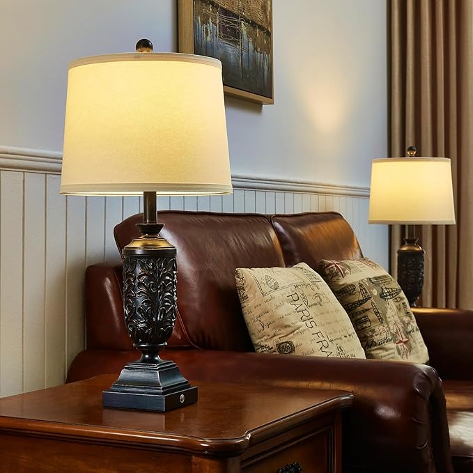 26.5" Farmhouse Table Lamp Set of 2, 3-Way Dimmable Touch Control Bedside Lamps Vintage Rustic Side Table Nightstand Lamps for Bedroom Living Room Study Room