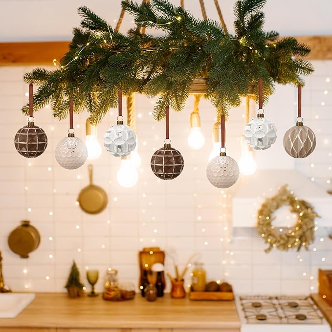 Syhood 12 Pcs Neutral Textured Christmas Ball Ornaments 2.4 Inch Vintage Xmas Tree Decorations Rustic Distressed Xmas Baubles Antique Farmhouse Modern Christmas Decor for Tree Home (Earth Tones)