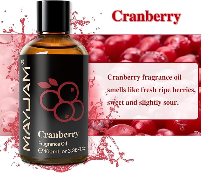 MAYJAM 100ML/3.38FL.OZ Cranberry Fragrance Oils with Glass Dropper, Essential Oils for Diffusers for Home, Long Lasting Scented Oils for Diffusers Soap Candle Making