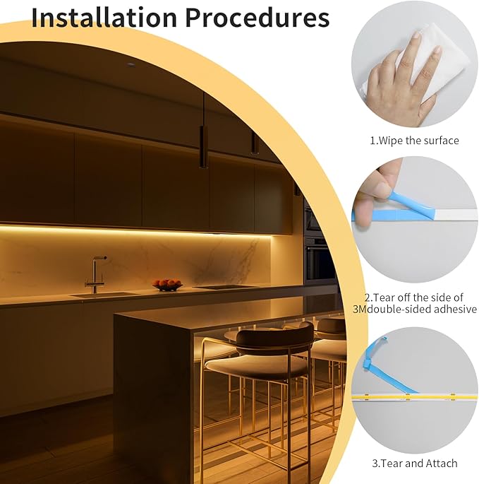COB LED Strip Light 3000K 40FT/12M Warm White High Lumen Dimmable Strip Paired with RF Remote 24V UL Certified Adapter Suitable for Bedroom Cabinets