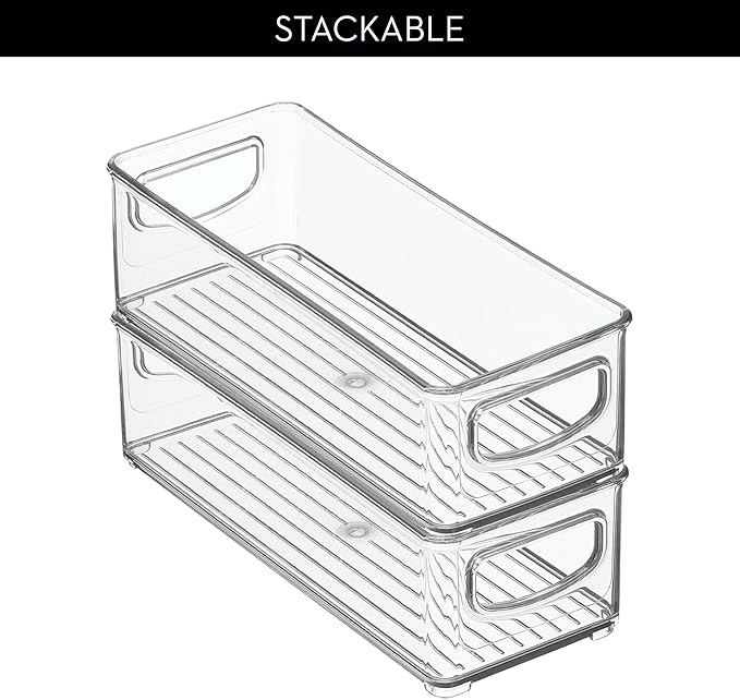InterDesign iDesign Plastic Stackable Pantry Bin - Storage Bin with Handles for Cabinets or Fridge - Set of 2 - Clear