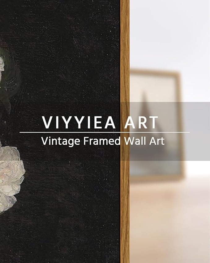 VIYYIEA Vintage Floral Large Framed Wall Art, Rose Flower Paintings Art Decor Room Aesthetic, Canvas Print Artwork, Retro Still Life Wall Pictures for Bedroom Bathroom Office, 20x30 Inch