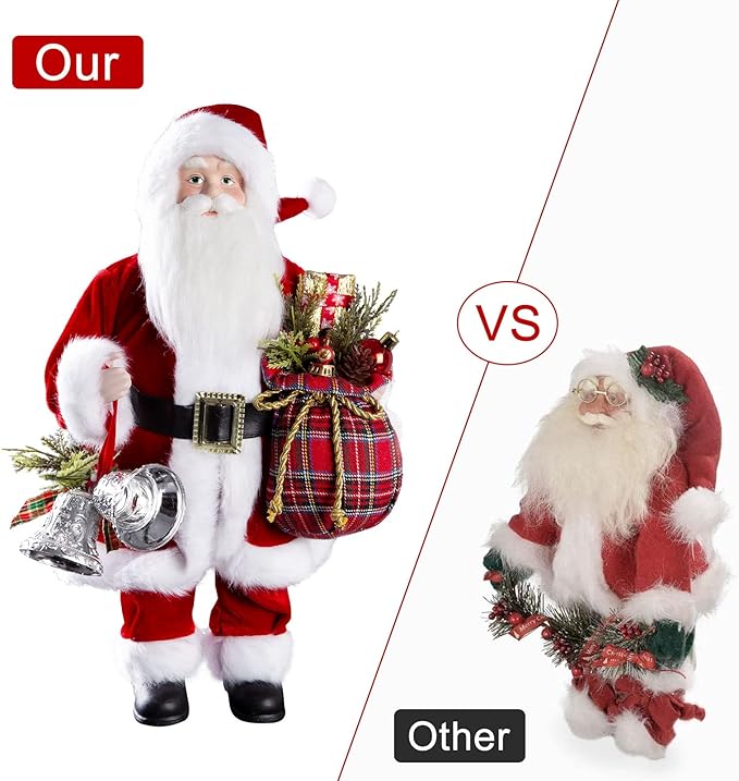Uten 18" Santa Claus Decorations, Christmas Standing Figurine Ornaments with Gifts Bag and Bell for New Year Christmas Decoration Navidad Natal Gifts.