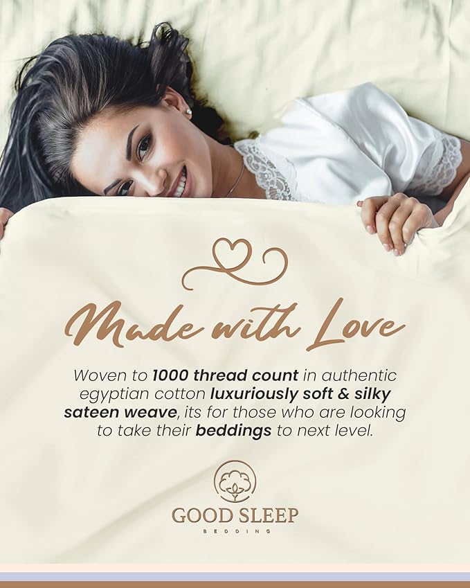 Good Sleep Bedding Thread Count Cotton Sheets: 100% Long Staple Egyptian Cotton Queen Size BedSheets, 4 Piece Cotton Ivory Sheet Set, Fits Mattress Upto 16 Inches Deep Pocket Queen: 4 Pc Sheet Set