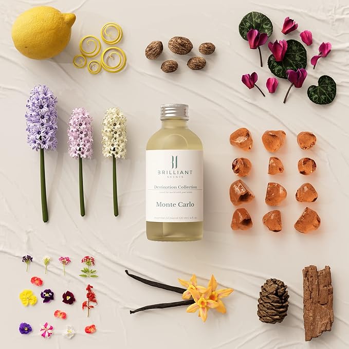 Brilliant Scents Monte Carlo Fragrance Oil 120ml - Premium Diffuser Oil for Home, Office, Hotels - Long Lasting, Plant-Based, Meets IFRA Standards, USA-Made - Jasmine, Lemongrass, Green Tea