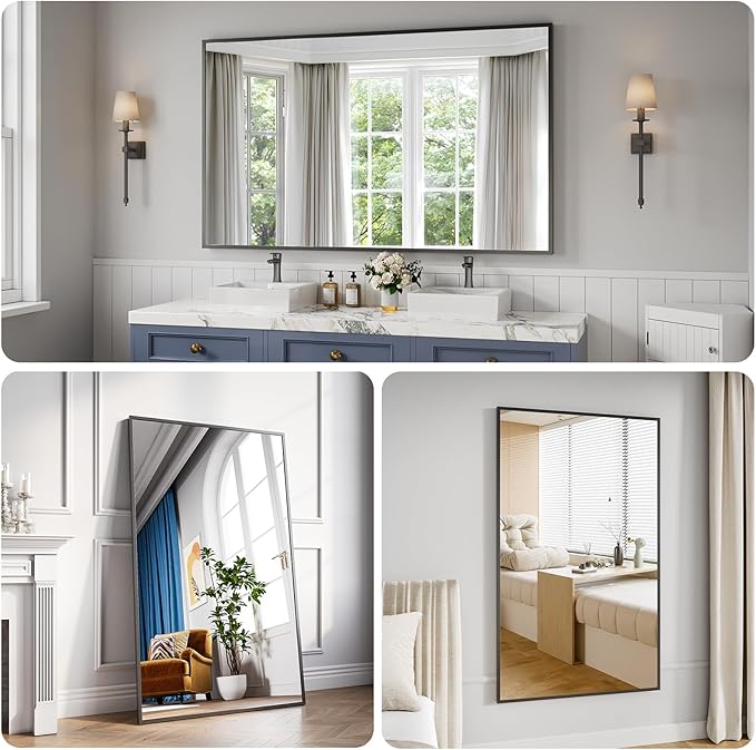 Koonmi Bathroom Mirror 36x60 Bathroom Wall-Mounted Mirrors, Modern Vanity Mirror for Bedroom, Living Room, Aluminum Alloy Frame Allow to Hang Horizontally or Vertically