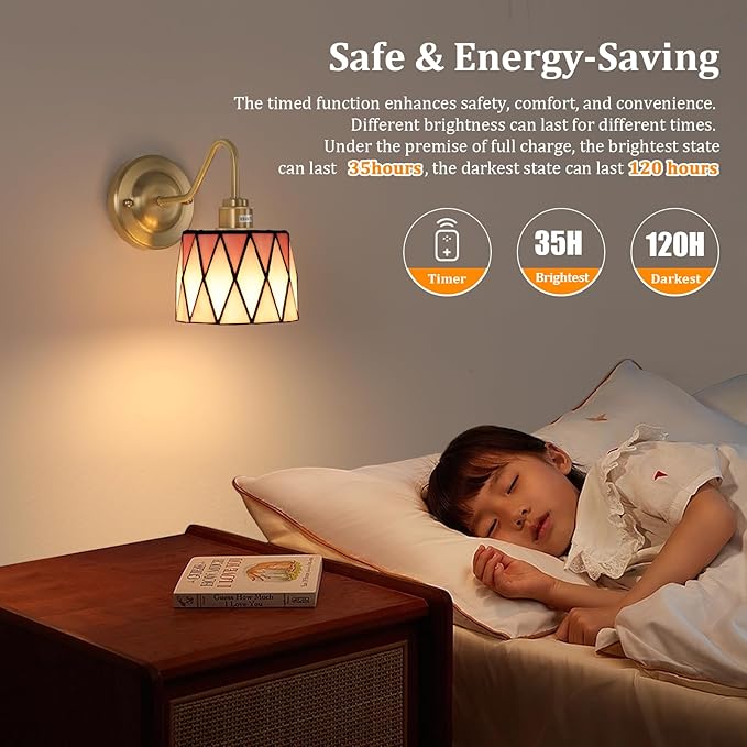 Vintage Battery Operated Wall Sconce Set of 2, 5000mAh Rechargeable Wall Lamp 12 RGB Colors Dimmable, Gold Lights Fixture for Bedroom Bathroom Living Room Hallway Pink Checker