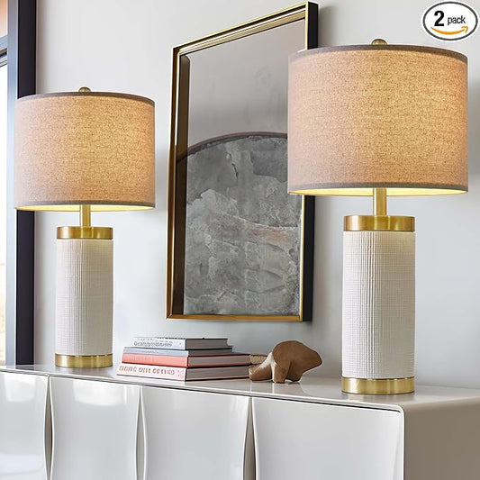 24.5 inches Modern Ceramic Bedside Lamp Set of 2 for Bedroom Decor Farmhouse Table Lamp for Living Room Office Dorm
