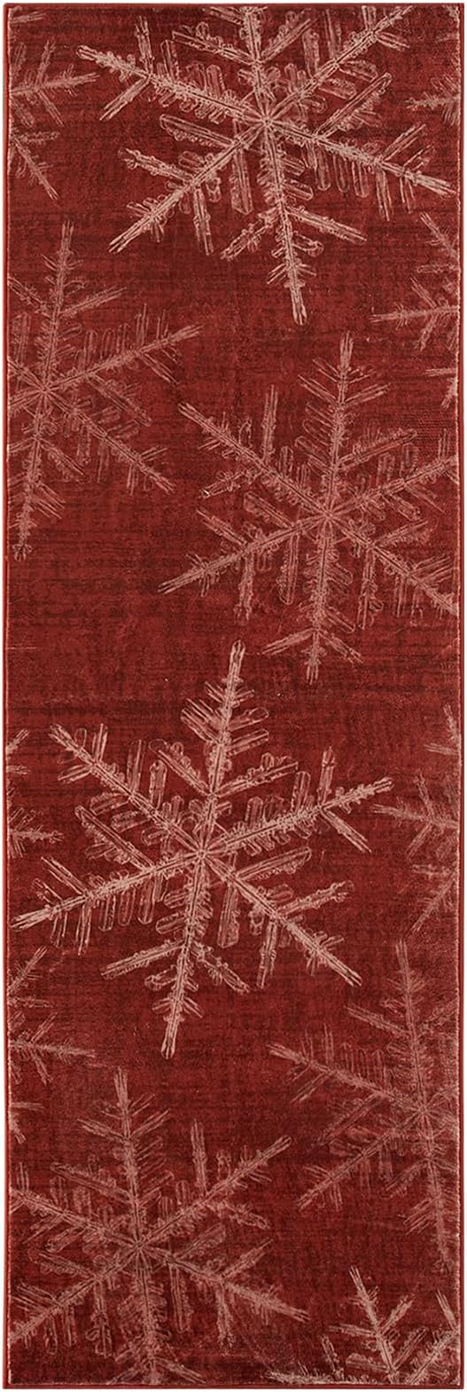 Lahome Snowflake Christmas Runner Rug, 2x8 Red Christmas Rug Runner Soft Non Slip Kitchen Runner Rugs with Rubber Backing Holiday Decor Carpet Runners for Hallways Bedroom Laundry(2x8ft,Red)
