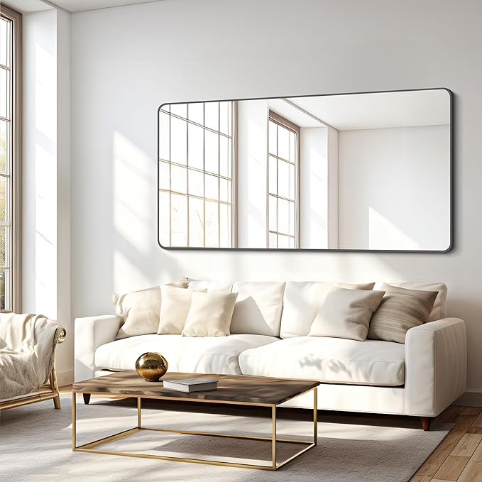 FORBATH Bathroom Mirror 30" X 60",Large Rectangular Wall Mirror, Black Metal Framed Rounded Corner Wall Mounted Mirror for Bathroom Bedroom Entryway Decor(Horizontal/Vertical)