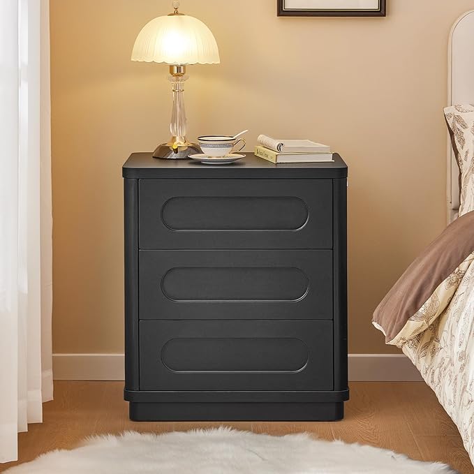 Night Stand Set of 2, Nightstand with 3 Drawers, 21.7"(W) x 15.8"(D) Large Night Stand Bedside Tables for Bedroom, Modern Storage Bedside Table for End Tables, Sofa, Black