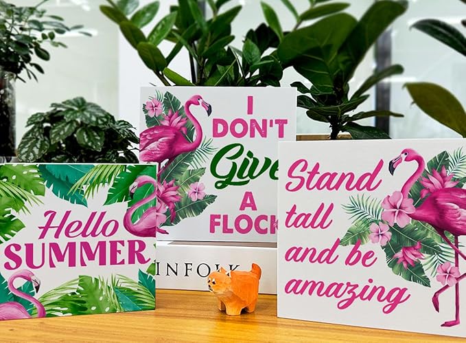Summer Flamingo Decor for Home Flamingo Themed Tiered Tray Decor 3 Pcs Decorative Wood Box Signs Table Desk Shelf Decoration