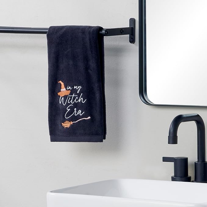 SKL Home Halloween in My Witch Era 100% Cotton Embroidered 2pc Hand Towel Set, Decorative for Bath/Kitchen/Bar & Gift, Black