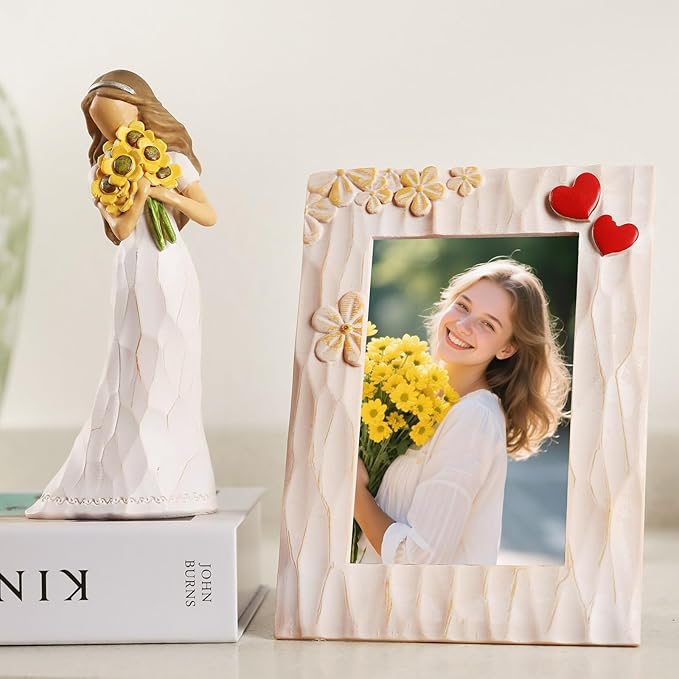Encouragement Gifts for Women Friends Daughter Kids Inspirational Support Sunflower Gifts for Women Birthday 6.7" Resin Sculpted Hand-Painted Figurines Home Decor(Frame for Free)