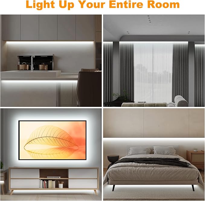 Smart White COB Led Strip Light with App and Remote, 32.8ft 6500K WiFi Bright COB Light Strip Work with Alexa Google, Dimmable Indoor COB Strip Lights for Room, Cabinet, 2 Rolls of 16.4ft