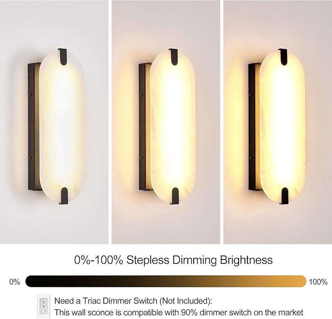 ZEROUNO 14.2 inch Alabaster Wall Sconces, Natural Marble Wall lamp Set of Two,Dimmable Alabaster Wall Light Fixtures for Stairs Bathroom Living Room Bedroom Vanity,Hallway