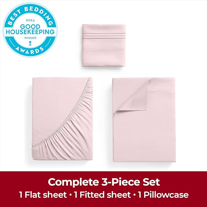 Mellanni Extra Deep Twin XL Sheets - 3 PC Iconic Collection Bedding - Hotel Luxury, Ultra Soft, Cooling Bed Sheets - Wrinkle, Fade, Stain Resistant (Twin Extra Long, Blush Pink)