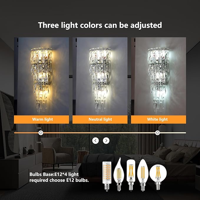 Wall Sconces,Modern Crystal Wall light Fixtures Indoor Luxury Chrome Wall Lamp,K9 Acrylic Crystal Drops Wall Lamp,Elegant Wall Lighting for Bedroom Bathroom Hallway Living room Mirror Bedside