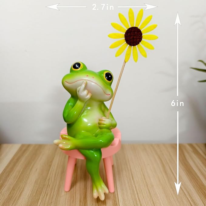 Frog Figurine Garden Decor for Outside, Frogs Statue Plant Decorations for Pots, Fairy Garden Figurines for Lawn Ornaments, Yard Decorations Outdoor, Frog Gifts for Women (1, Flower Frog)