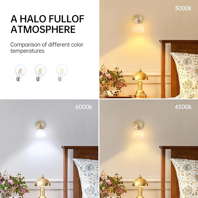 Vintage Wall Sconces with Cute White Tulip Glass Lampshade 180 Degree Adjustable Brass Sconces Hradwired Modern Wall Lighting Fixture with Switch for Bedside Bedroom Doorway