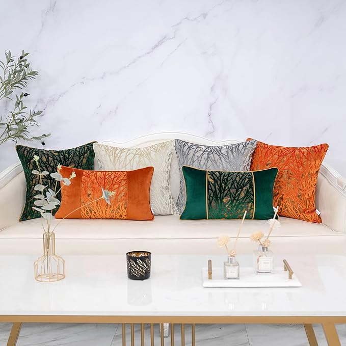 Yangest Orange Twigs Throw Pillow Cover Velvet Branches Velvet Cushion Case Neutral Pillowcase for Sofa Couch Bedroom Living Room Home Decor,18x18 Inch