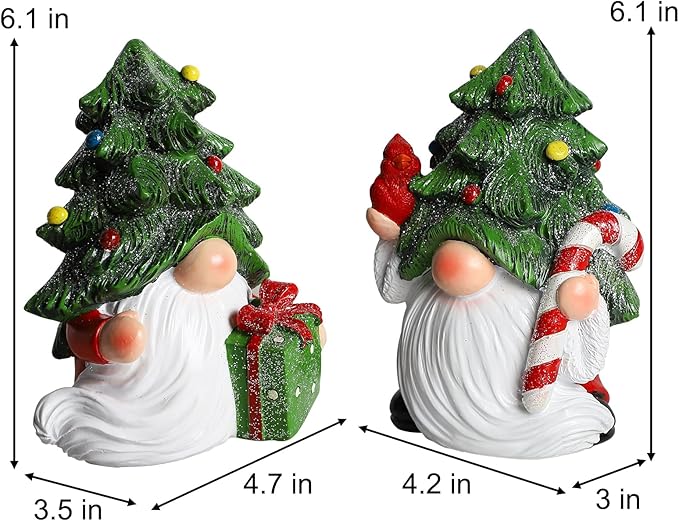 MorTime Set of 2 Christmas Gnomes Table Decorations, Resin Gnome with Gift Box Xmas Tree Snowflake Centerpieces for Desk Shelf Fireplace Winter Holiday Christmas Decor