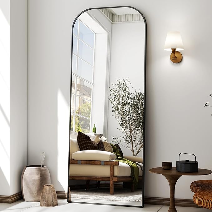 56x21 Inch Full Length Mirror - Large Floor Standing & Wall Mountable Full Body Mirror with Sturdy Aluminum Frame, Arched Top Design, Freestanding or Hanging for Bedroom, Living Room, Cloakroom,Black